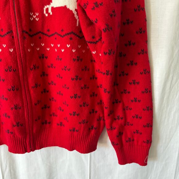 Talbots Full Zip Red Reindeer Christmas Sweater Fair Isle Cardigan Medium - Picture 5 of 7
